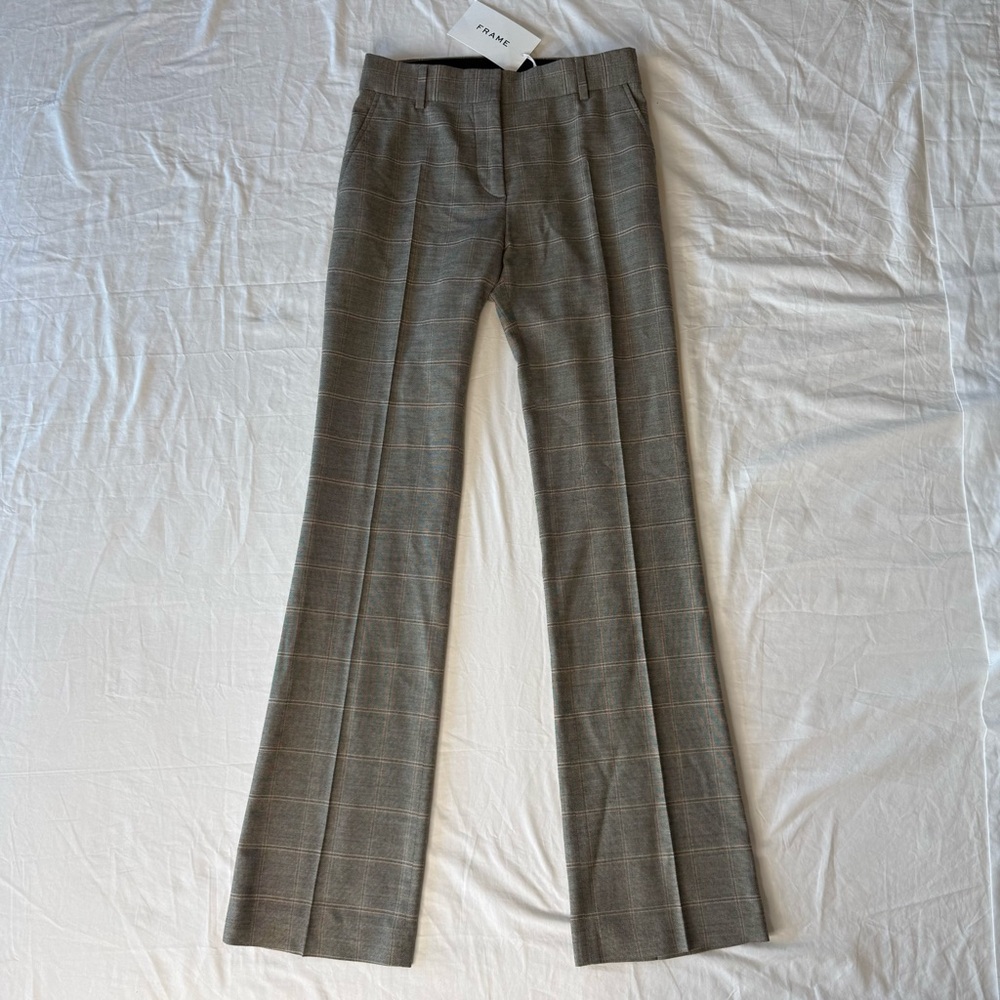 FRAME Le Mini Boot Plaid Trousers Sz 0 Gray Windowpane Bootcut Pants NWT preppy